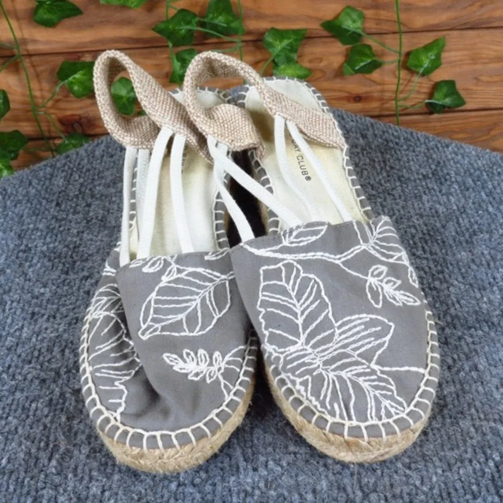 Montego Bay Club Womens‎ Espadrille Wedge Sandals Size 7.5 Gray Canvas